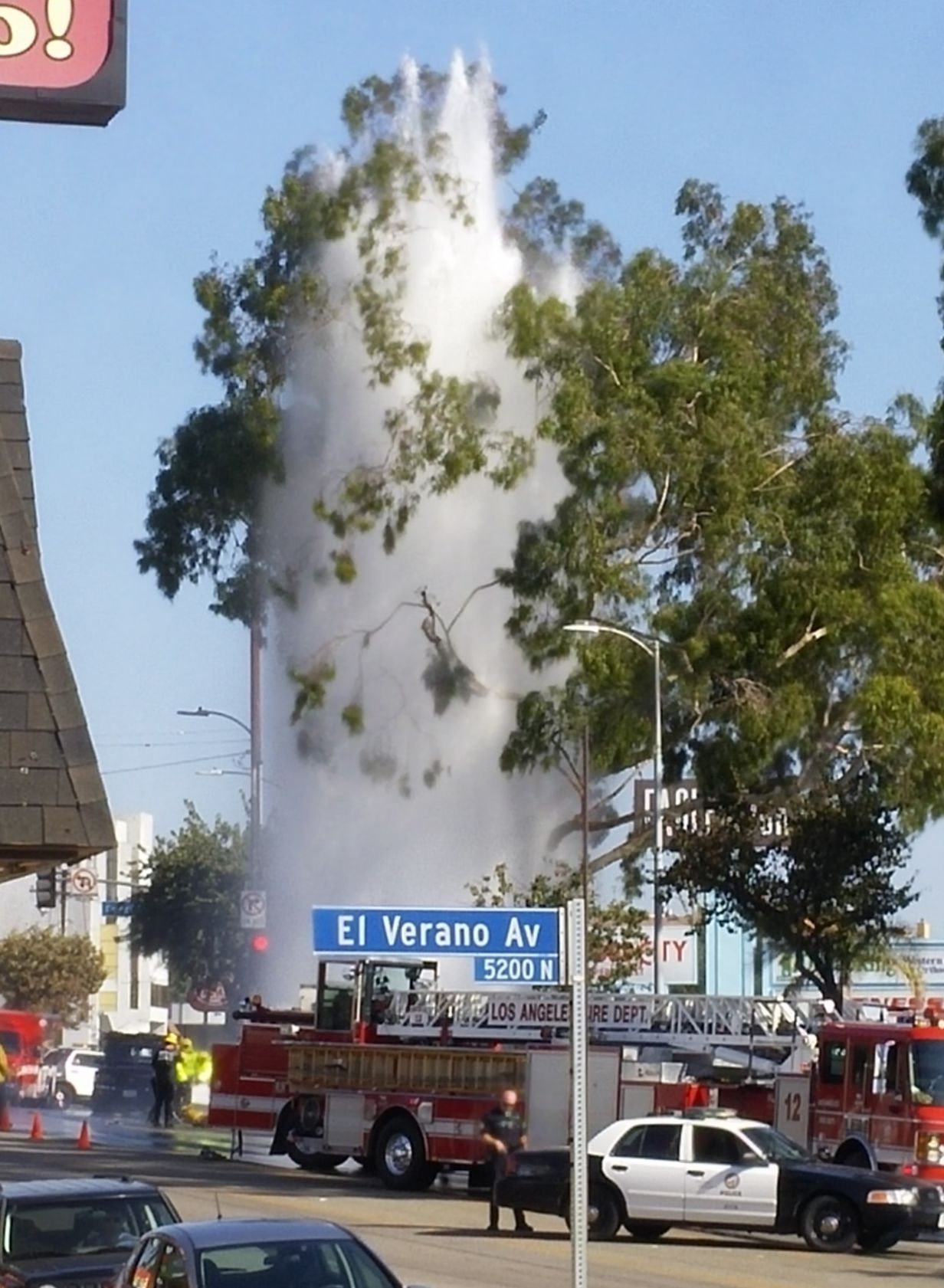 Broken fire hydrant on Colorado Boulevard Eagle Rock